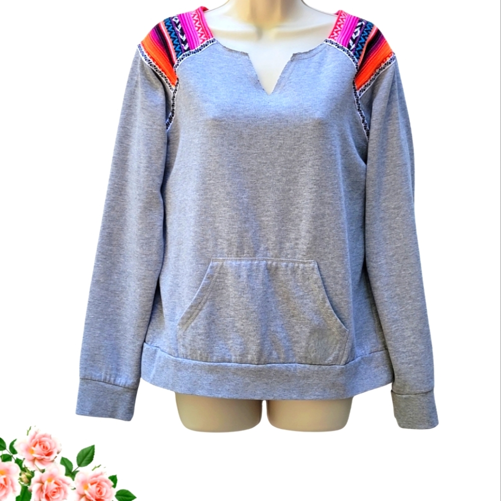 COPY - Ripcurl Sweatshirt Raw Collar Long Sleeves. Southwestern Woven Accent Wo…